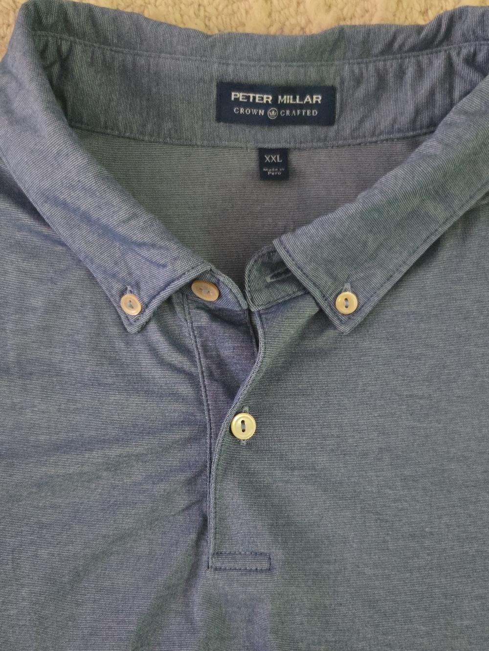 Peter Millar Men's Heather Blue Button-Down Polo, XXL